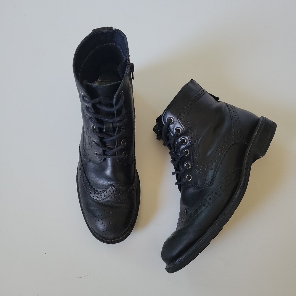 Steve Madden Hayzee Wingtip Brogue Ankle Boots Black Leather Lace Up